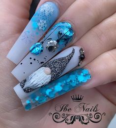 Winter Nail 2023, Nails Acrylic Winter, Blue Christmas Nails, Nail Art Noel, Nail 2023, Nail Shades, December Nails, Winter Nails Acrylic, Christmas Gel Nails