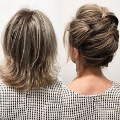 Formal French Roll Updo For Shoulder Length Hair Brown Shoulder Length Hair, Shoulder Length Hair With Bangs, Sanggul Modern, Trendy Updos, Easy Updo Hairstyles, Mother Of The Bride Hair, Up Dos For Medium Hair, Updos For Medium Length Hair, Short Wedding Hair