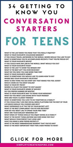 a poster with the words conversation starter for teens