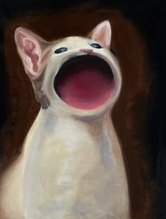 a painting of a white dog with its mouth open