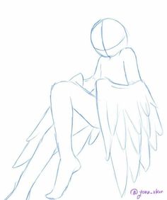 a drawing of an angel sitting on the ground with her legs crossed and wings spread out