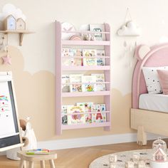 a child's bedroom decorated in pink and white