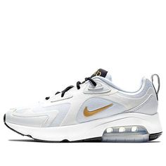 (WMNS) Nike Air Max 200 'White Metallic Gold' AT6175-102 (SNKR/Women's) Nike Air Max 200, Air Max 200, Air Max Women, Metallic Gold, Air Max, Nike Air Max, Nike Women, Gold Metal, Nike Air