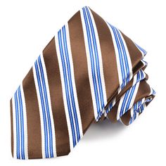 Mocha, French Blue, and Latte Satin Double Bar Stripe Woven Jacquard Silk Tie by Dion Neckwear Mocha Latte, French Blue, Silk Ties, Pure Silk, Mocha, 1 2 3, Quality Fabric, Hand Crafted, Sense