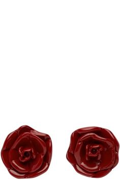 Blumarine for Women SS24 Collection | SSENSE Red Rosa, Resin Stud Earrings, Accessories For Women, Luxury Streetwear, Designer Fashion, North America, Gold Tones, Stud Earrings, Collage