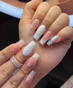 Cute Winter Nail Ideas, Best Winter Nails, Christmas Sweater Nails, Blue And Silver Nails, Bad Nails, Sheer Nails, Sweater Nails, Summery Nails, Uñas Acrilicas