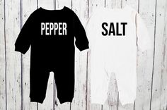 Cute Matching Salt and Pepper Costumes For Babies. These are perfect for baby shower gifts, Halloween and every day wear. Each item is sold separately and Made In USA.  Halloween Deadline is October 10th. So make sure you get your order in early to guarantee that your order will arrive in time for Halloween. US Residents only! Please read the entire listing before ordering. Make sure to contact me with any questions you may have.  What your order will include: Each item is sold separately. When purchasing your costumes. Please choose your costume one by one and add them to your cart.  These rompers are so cute. They are designed with snaps in between the legs for easy diaper changing and on and off.  Each romper is designed with a condiment theme or food. These are super soft and perfect f Costumes For Twins, Salt And Pepper Costume, Halloween Costumes For Babies, Costumes For Babies, Twin Costumes, Baby Costumes Girl, Baby Girl Boy, Baby Halloween Costumes, Boy Costumes