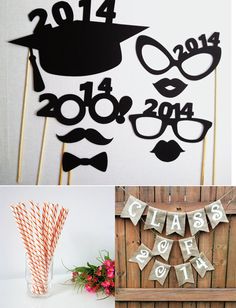 graduation party decorations and paper straws are featured in this collage for the class of 2013