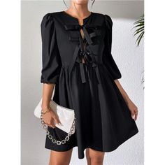 -Item Id 37637552 -Neckline: Round Neck -Sleeve Type: Bishop Sleeve -Style: Casual -Type: A Line -Waist Line: High Waist -Hem Shaped: Flared -Color: Black -Pattern Type: Plain -Sleeve Length: Three Quarter Length Sleeve -Length: Short -Fit Type: Regular Fit -Fabric: Non-Stretch -Material: Woven Fabric -Composition: 95% Polyester, 5% Elastane -Care Instructions: Machine Wash Or Professional Dry Clean -Sheer: No **Open To Offers!!!** **Bundle To Save More** **30% Off Bundles Of 2 Or More Items!!** Solid Color Puff Sleeve Dress For Night Out, Chic Puff Sleeve Solid Color Dress For Party, Chic Solid Color Puff Sleeve Dress For Party, Casual Black Lantern Sleeve Dress, Elegant Puff Sleeve Dress For Fall Day Out, Elegant Fall Puff Sleeve Dress For Day Out, Black Puff Sleeve Dress For Spring, Black Mini Puff Sleeve Dress For Brunch, Knee-length Black Puff Sleeve Dress For Brunch