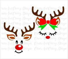 reindeer face with red nose and green bow