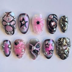 Nail Art Y2k, Ongles Goth, Art Gel Nails, Nail Art Gel, Party Nails, Soft Nails, Nail Swag