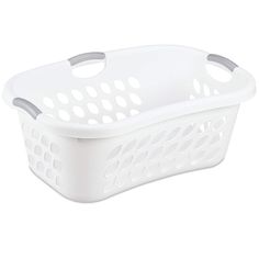 a white plastic basket on a white background