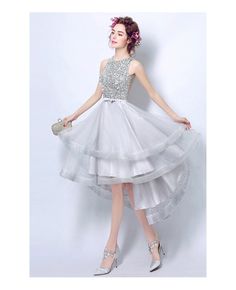 Shop affordable elegant a-line high neck high low tulle formal dress with sequins online. Custom-made any size or color. Pro since 2009. Angel Wedding, Bride Party, High Low Prom Dresses, Prom Dresses 2018, Sequin Prom Dress, Short Prom Dress, A Line Prom Dresses, High Quality Dress, Short Prom