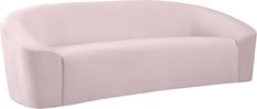 a pink couch sitting on top of a white floor