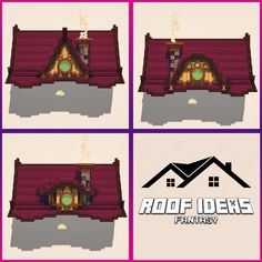 four different views of a house with red roofing and windows, including the top one in