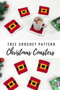 christmas coasters made out of crochet are on the table