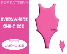 a women's swimsuit pattern with the words everywhere one piece