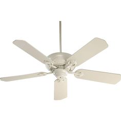 a white ceiling fan with four blades