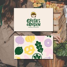 Greata's Garden- Brand Identity #foodillustration #foodindustry🥧 Florist Brand Identity, Card Branding Design, Food Company Logo, Florist Branding, Food Brand Logos, Organic Food Logo, Florist Brand, Pet Shop Logo, Food Logo Design Inspiration