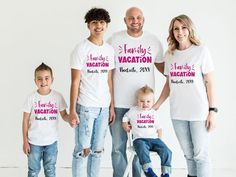 Matching family vacation outfit is the perfect custom way to get into the vacay mode. Customized with name and personalized to stand out, this is a sure winner for the whole travel crew. Get your squad ready for trip, cruise or beach life adventure. It's more than a fashion statement; it's a feeling. This inspirational t-shirt will make you feel positive, comfortable, empowered, and confident. We make sure to print only on high-quality fabric that will not get scratchy or fade. We also choose cl White Crew Neck T-shirt For Family Outings, Family Summer T-shirt With Name Print, White Short Sleeve T-shirt For Family Outings, Family Vacation T-shirt With Custom Print, Personalized White T-shirt For Family Reunion, Matching Family T-shirts For Summer, Personalized Family Matching T-shirt For Summer, White Short Sleeve Tops For Family Outings, Customizable White T-shirt For Family Reunion