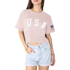 Show off your patriotic spirit in style with this Anna-Kaci Women's July 4th USA Flag Crop Top. Featuring a bold American flag print and short sleeves, this crop top is perfect for celebrating Independence Day or any day you want to showcase your love for the USA. Its cropped length and easy-to-match design make it a versatile addition to your wardrobe, pairing effortlessly with shorts, skirts, or jeans for a chic and festive look. Relaxed Fit Summer Tops Made In Usa, Summer Americana Crew Neck Top, Americana Crew Neck Tops For Summer, Americana Style Crew Neck Summer Tops, American Style T-shirt Made In Usa For Summer, Summer Flag Print Short Sleeve Tops, Spring Americana T-shirt With Flag Print, Summer Americana Short Sleeve T-shirt, Americana Short Sleeve T-shirt For Summer