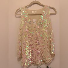 Anthropologie Sequin Cami. Never Worn. Tags Attached. Cream Colored With Sequins. Size 8. Roomy Around Torso. Beautiful! Multicolor Tops For Spring Wedding, Multicolor Spring Wedding Tops, Spring Wedding Multicolor Tops, Sleeveless Spring Festive Blouse, Spring Multicolor Sequined Blouse, Multicolor Sequin Blouse For Spring, Anthropologie Top, Cream Color, Anthropologie