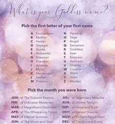 a purple and white photo with the words what is your golds name?