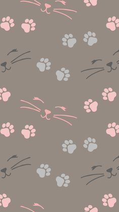 a cat's paw prints on a gray background with pink, grey and white colors