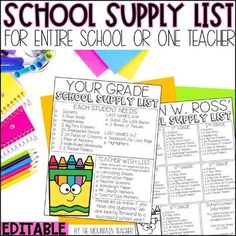 the back to school supply list for elementary students