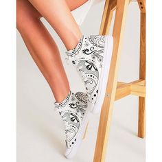 Our White Paisley Bandana Hightop Canvas Shoes are a minimalist sneaker but gives comfort for a day or edgy night look. Their upper part is handcrafted from high quality Polyester Canvas for maximum comfort and performance.Their lace-up closure provides for a snug fit, while their padded collar and soft insoles make them incredibly comfortable to wear! Breathable lining, soft insole Faux leather toe cap Lace-up front Padded collar Printed, cut, and handmade Size & Fit Runs TTS See size chart Mat Minimalist Sneakers, Paisley Bandana, Night Looks, Canvas Shoes, Snug Fit, Wedding Shoe, High Tops, Original Box, Paisley