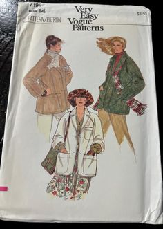 two women's coats and one woman's blouse sewing pattern