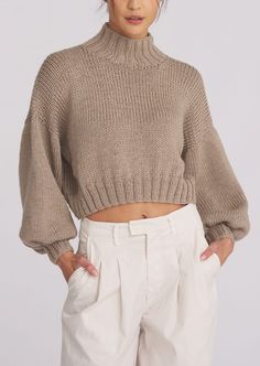 Evie Crop Sweater - Taupe - house of lolo Taupe House, Crop Sweater, Vest White, Velvet Jacket, Women Artisans, Zebra Print, Cropped Sweater, Sweater Jacket, Cashmere Sweaters