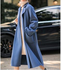 Product Description: handmade wool coat high grade fabric,cashmere fabric.also could be custom made with any size and other colors,please feel free to contact with me if you want custom it. Material: wool: 80% polyester:10%-15% Size: S: Bust : 114 cm/44.9" shoulder and Sleeve:76cm/29.9" Length:115cm/45.3" M: Bust : 118 cm/46.5" shoulder and Sleeve:77cm/30.3" Length:115cm/45.3" L: Bust : 122 cm/48.0" shoulder and Sleeve:78cm/30.7" Length:115cm/45.3" XL: Bust: 126 cm/49.6" shoulder and Sleeve:79cm Blue Coat Outfit, Women Wool Coat, Blue Winter Coat, Elegant Coats, Black Winter Coat, Cashmere Fabric, Cocoon Coat, Jumpsuit Elegant, Blue Coats