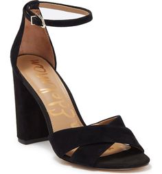 Sam Edelman Yancy Block Heel Ankle Strap Sandal | Nordstromrack Summer Heels With 4-inch Heel And Cross Strap, Summer Cross Strap Heels With 4-inch Heel, Spring Cross Strap Sandals With 4-inch Heel, Spring Cross Strap Heels With 4-inch Heel, Summer Cross Strap Heels, Gold Strap Heels, Beach Formal, Classy Party, Pink Suede Heels