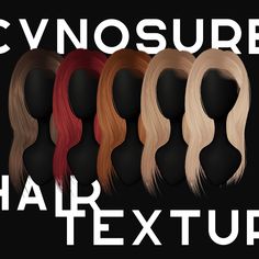 there are six wigs with different colors on each one and the words gyrosure hair texture