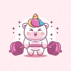 a cartoon cat with a unicorn hat and dumbbells