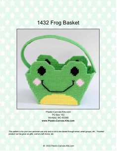 a green bag with a smiling face on it's front and side, in the shape of a frog