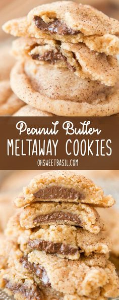 cookies stacked on top of each other with the words, peanut butter meltaway cookies