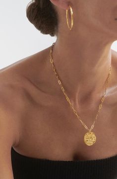 Monica Vinader Goddess Coin Pendant Necklace | Nordstrom Gold Medallion Coin Necklace With Cable Chain, Recycled Gold Medallion Coin Pendant, Medallion Coin Necklace With Cable Chain As Gift, Medallion Coin Necklace On Cable Chain As Gift, Recycled Gold Medallion Necklace With Coin Pendant, Pendant Coin Necklace With Cable Chain For Gifts, Pendant Coin Necklace With Cable Chain As A Gift, Gift Cable Chain Pendant Coin Necklace, Moss Jewelry