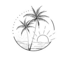 a drawing of two palm trees on the beach