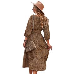 Brown Leopard Print V Neck Long Sleeve Dress V Neck Long Sleeve Dress, Brown Leopard, Midi Dresses, Women Dresses, Sleeve Dress, Dresses Midi, Leopard Print, Dresses With Sleeves, Long Sleeve Dress