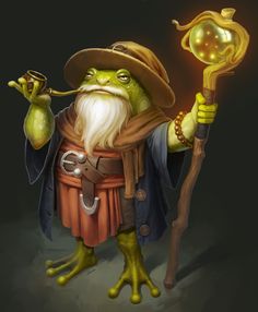 a cartoon character holding a wand and wearing a hat with an orb in it's hand