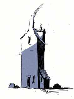 a drawing of a house with a wind turbine on top of it's roof