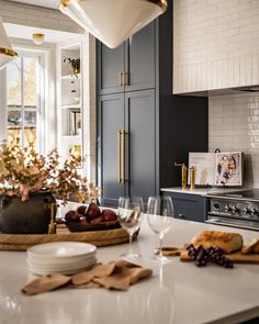 the kitchen counter is clean and ready to be used for dinner or other meal preparation