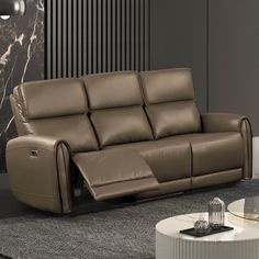 a modern living room with two reclining sofas