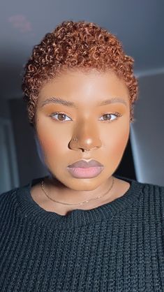 Dark Skin Women With Ginger Hair Color, Copper Buzzcut Black Women, Ginger Short Hair Black Women, Orange Twa Natural Hair, Blonde Twa Natural Hair Dark Skin, Twa With Color, Light Brown Twa Black Women, Natural Hair Goals, Hair Ideas For Women