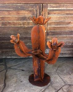 Small Sahuaro Metal Rust 2 Arms Metal Cactus, Metal Welding Art, Gourd Ideas, Metal Sculptures Garden, Making Plant Pots, Sculpture Decor, Welding Art Projects, Metal Yard Art, Metal Welding