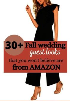 a woman in a black dress with the words 30 + fall wedding guest looks that you won't believe are from amazon