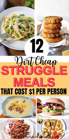 twelve different images with text overlaying that reads 12 artisan struggle meals that cost $ 1 per person