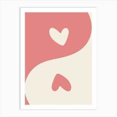 a pink and white print with two hearts in the shape of a yin sign on it